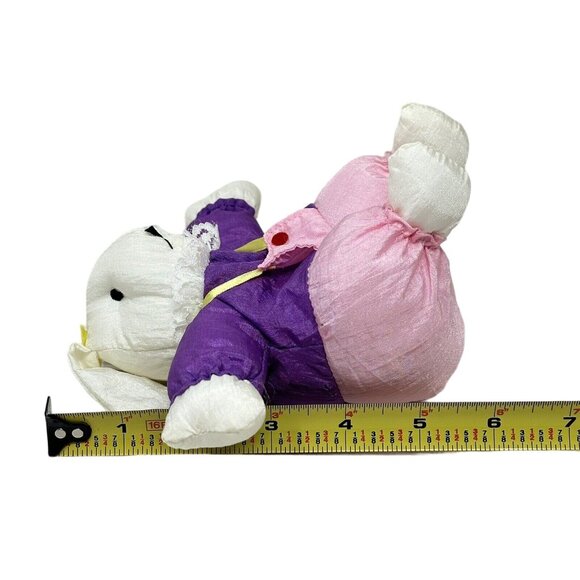 Wang's International Nylon Bunny Rabbit Plush Pink Overalls Purple Shirt 5 Inch - Picture 14 of 14